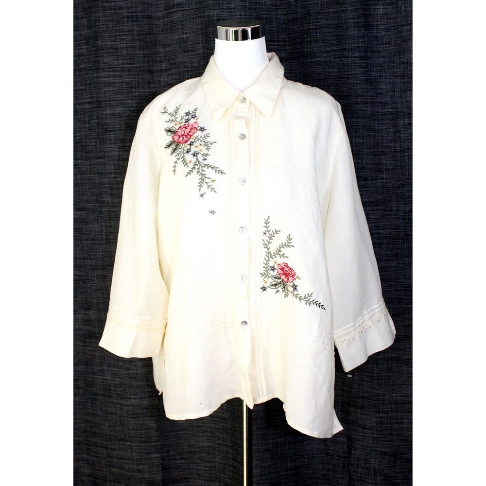 Romantic VTG NWOT KORET Top Blouse Jacket Sz. 18  Cream Embroidered Heritage #03